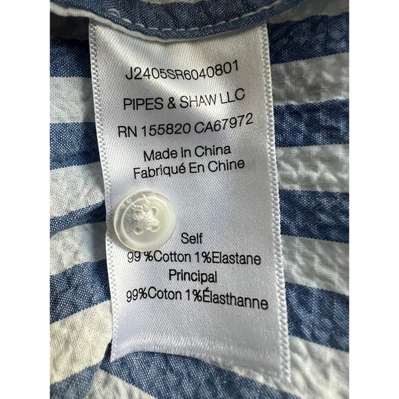 VERONICA BEARD TOP WOMENS MEDIUM JUDITH V-NECK PUFF SLEEVE BLOUSE BLUE WHITE - Picture 10 of 13